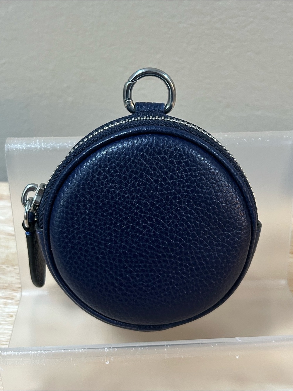 Coach Round Pebbled Leather Coin Pouch - Navy Blue